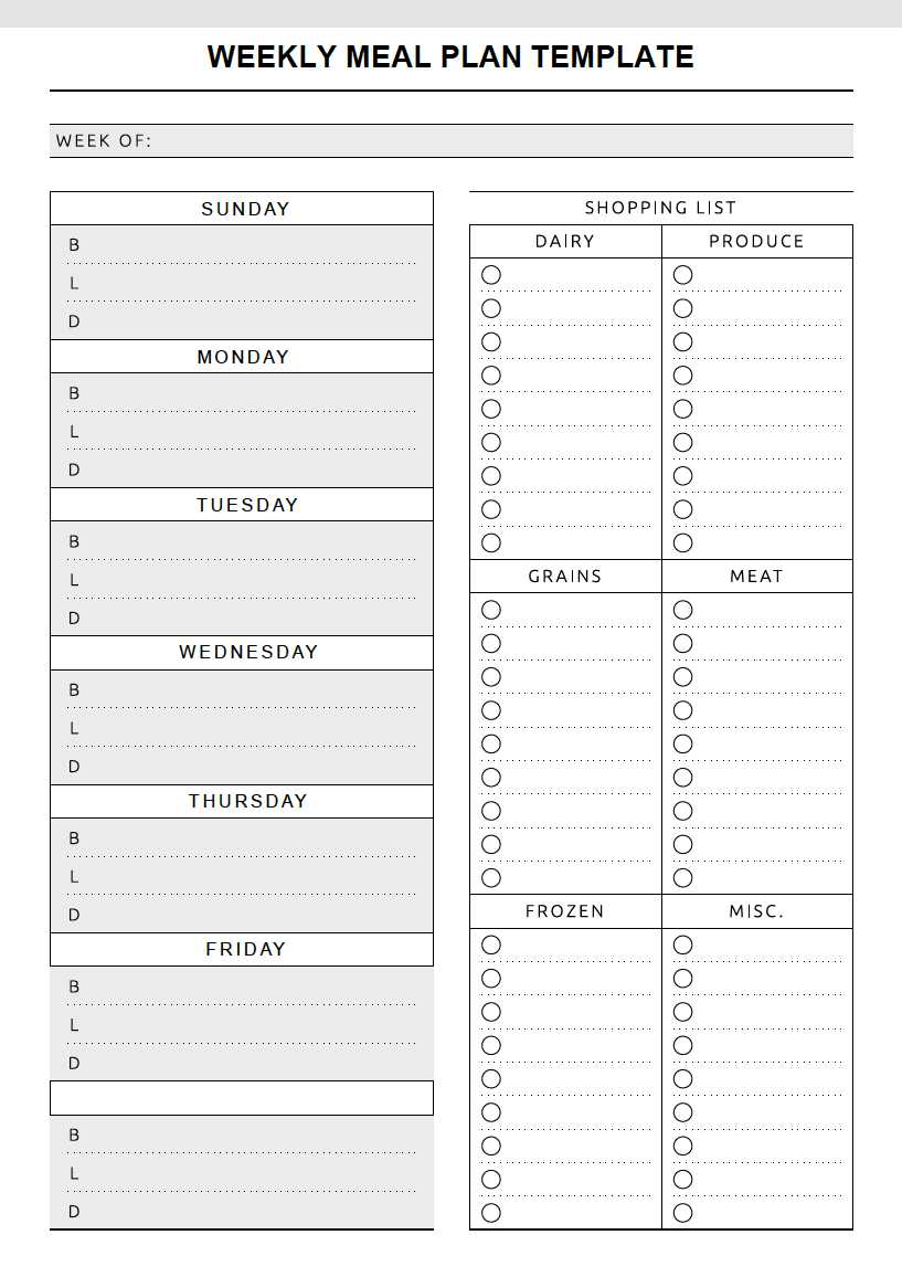 free diet calendar template