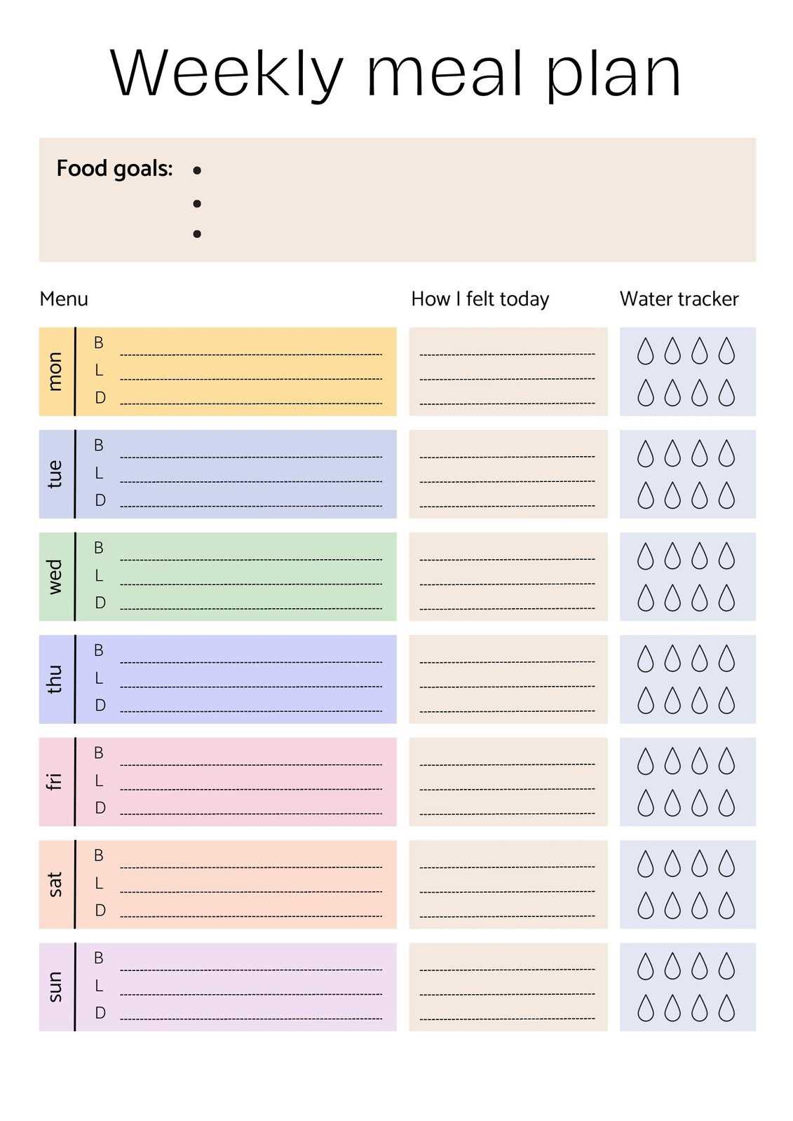 free diet calendar template