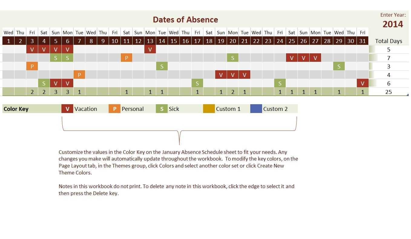 free employee vacation calendar template