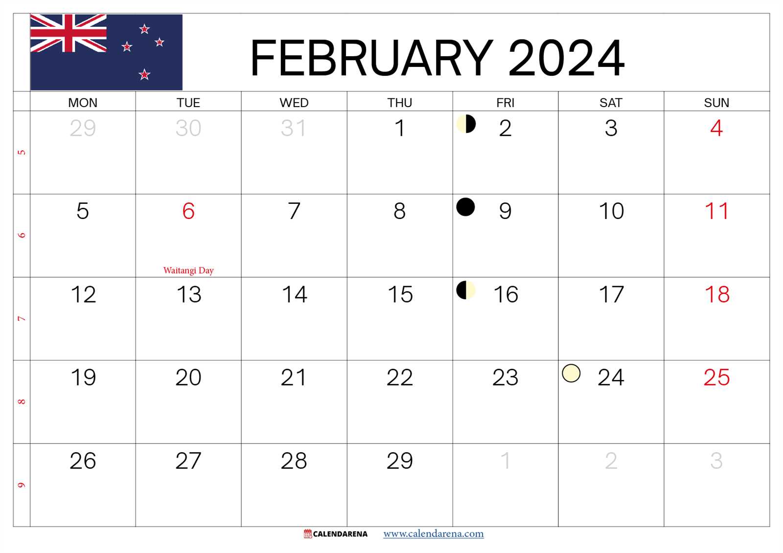 free february calendar template