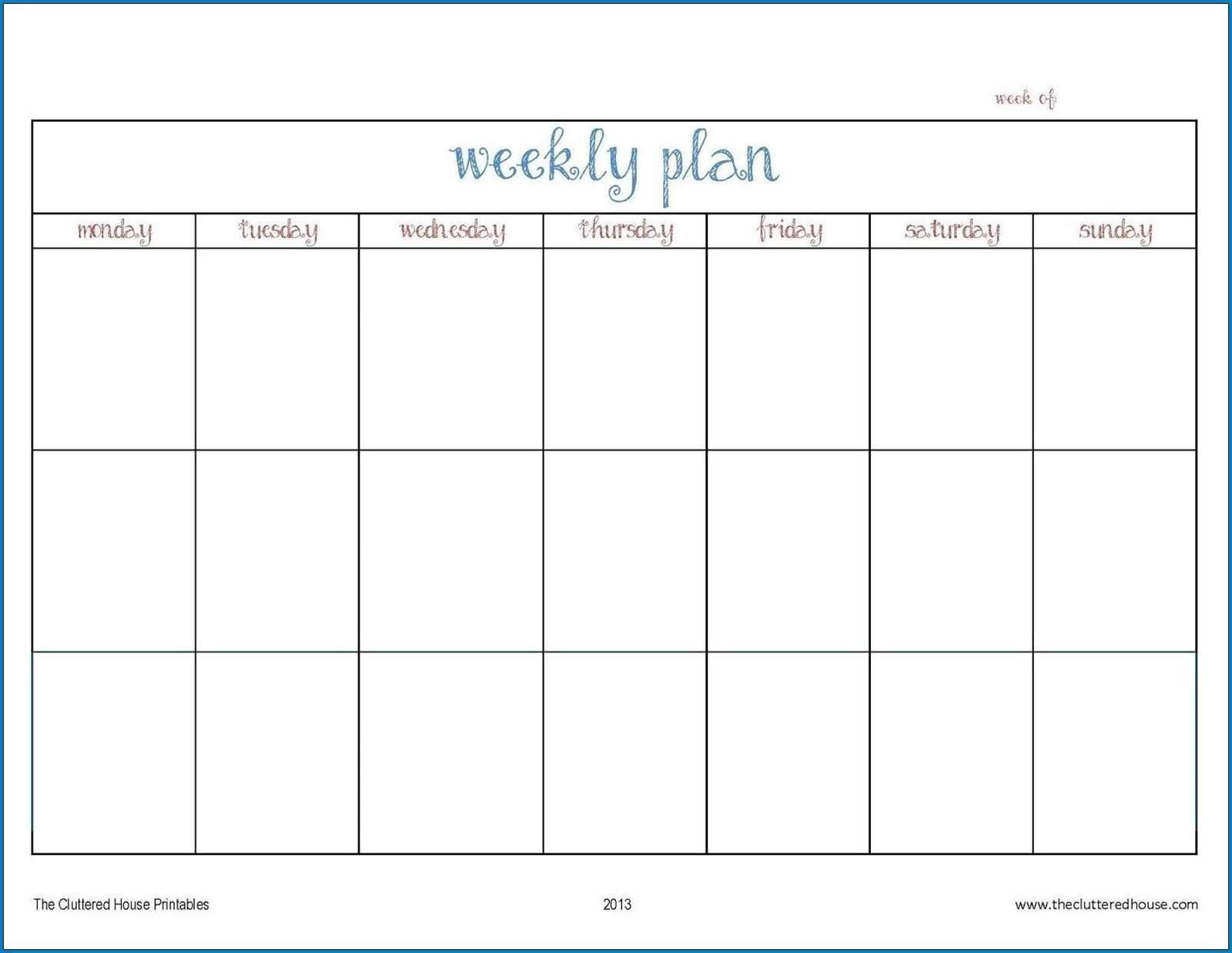 free five day calendar template