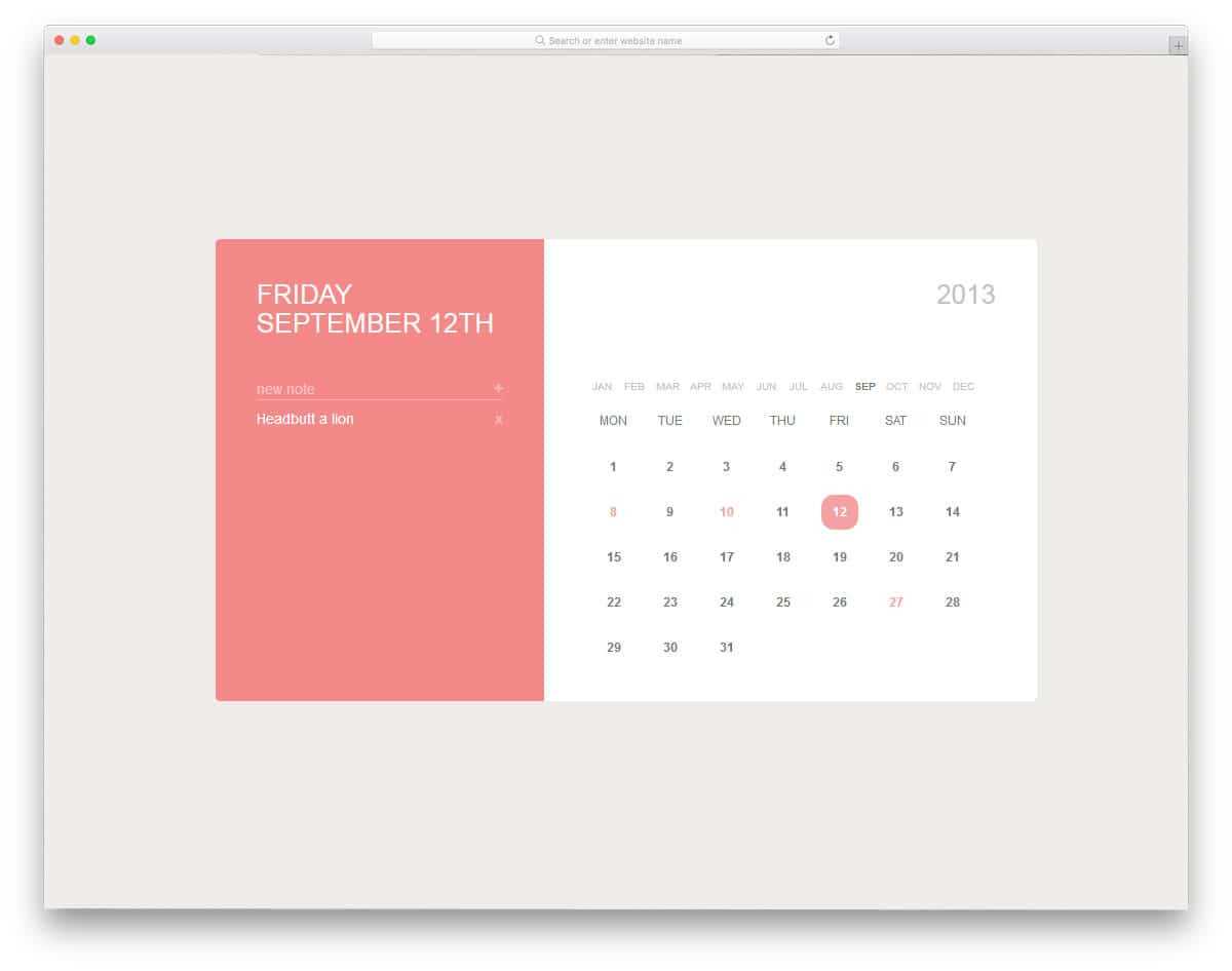 free html calendar template