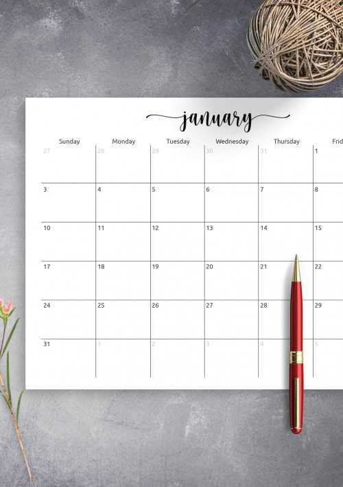 free january calendar template