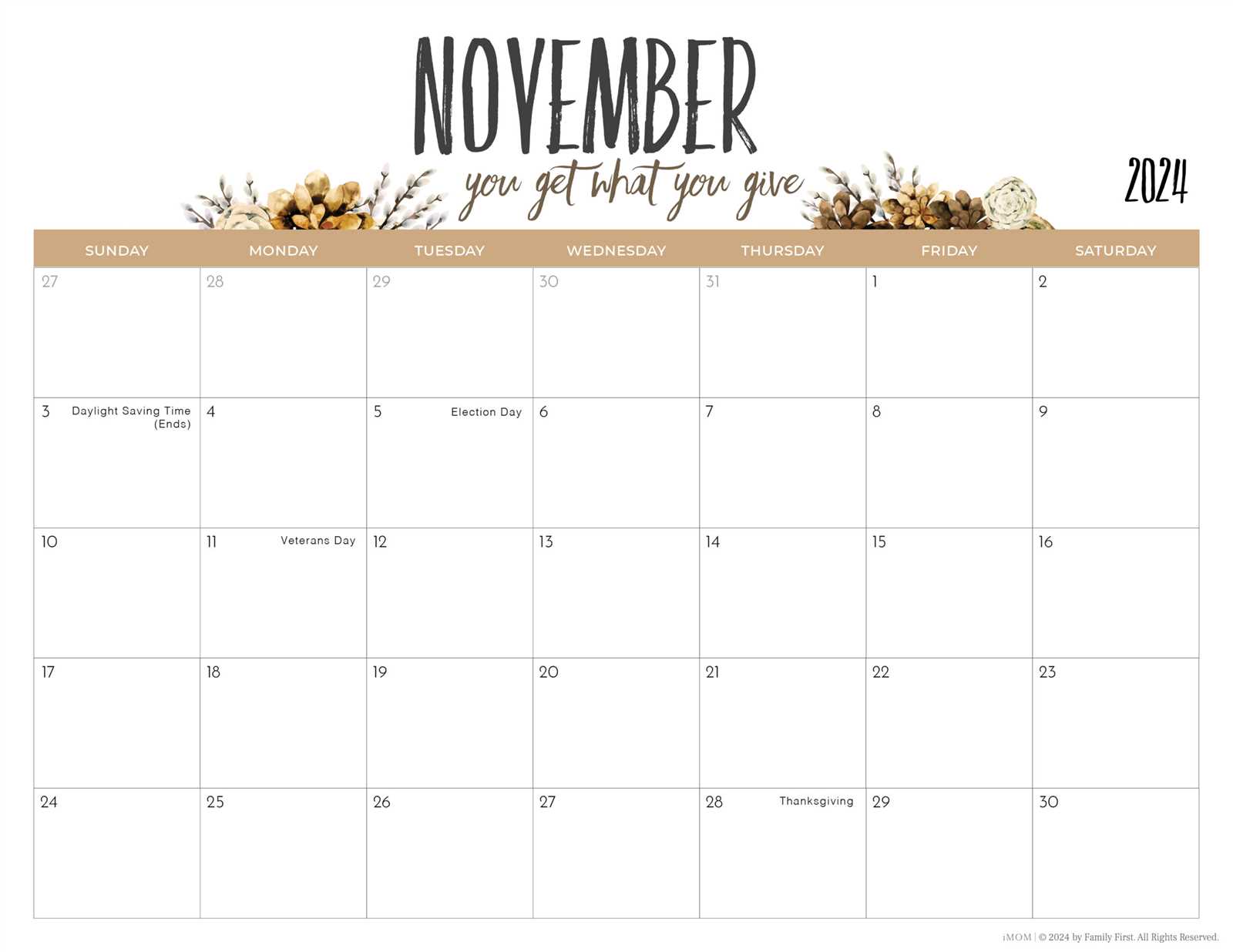 free large print calendar template