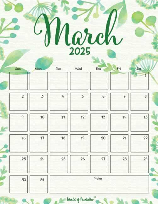 free march calendar template 2025