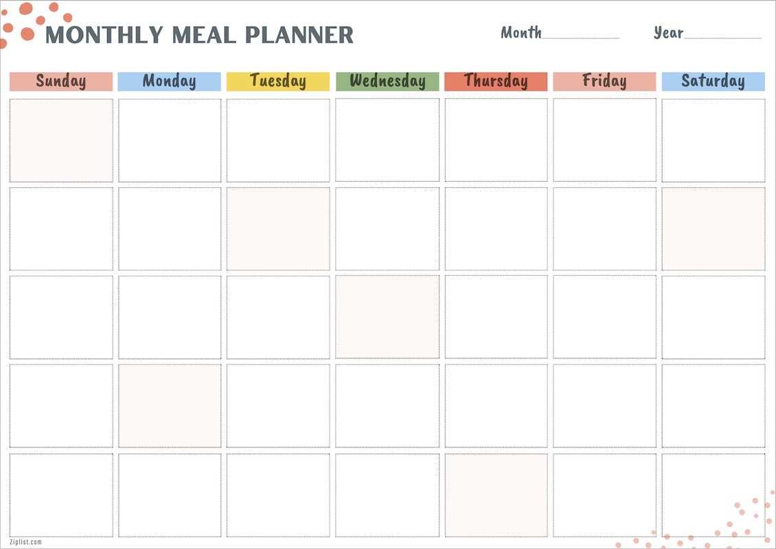 free menu calendar template