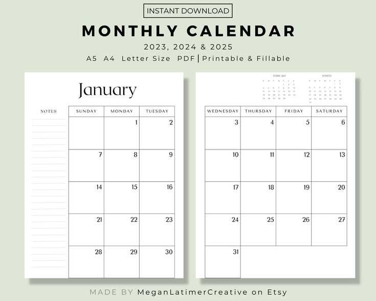 free monthly calendar 2025 template