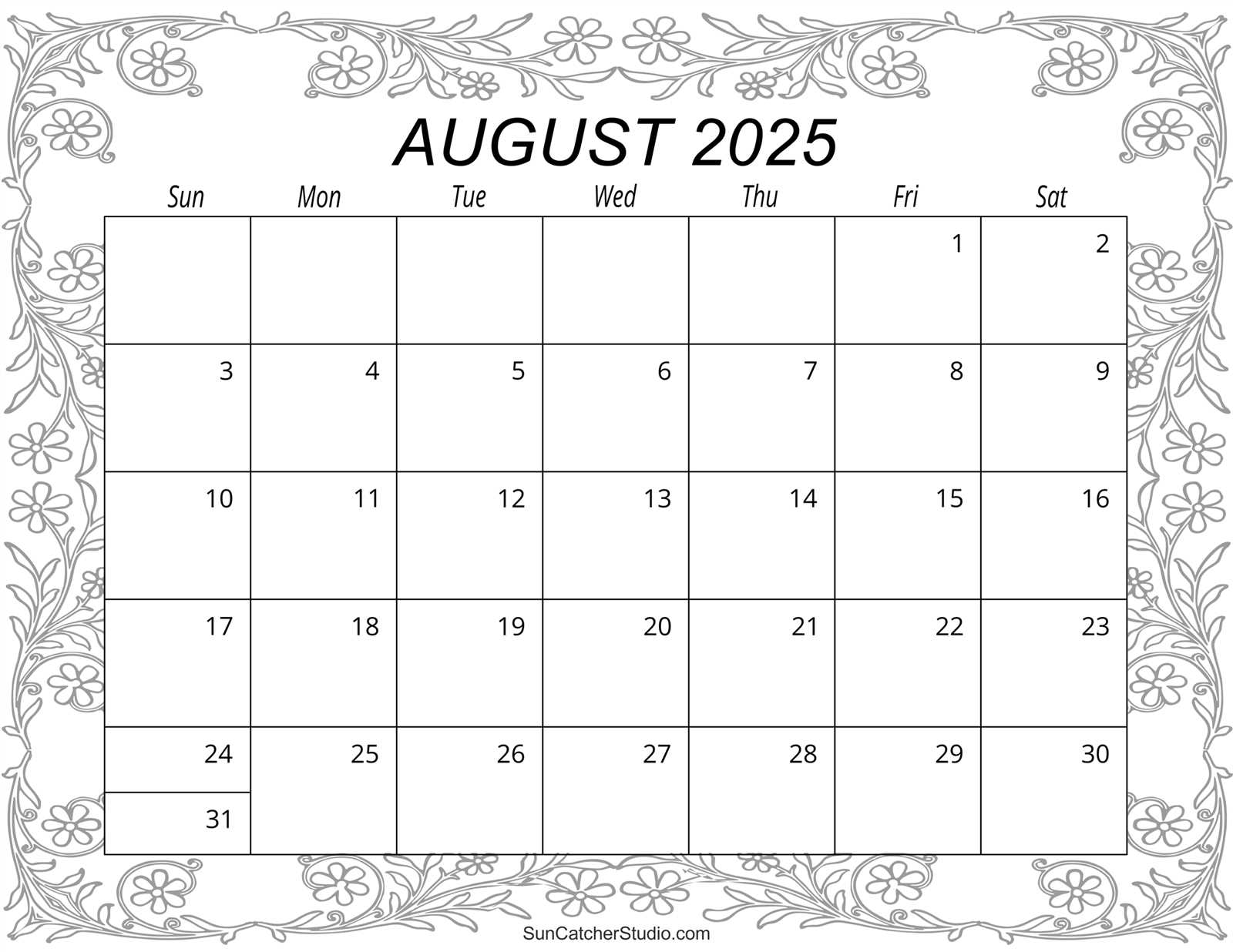 free monthly calendar template august 2025