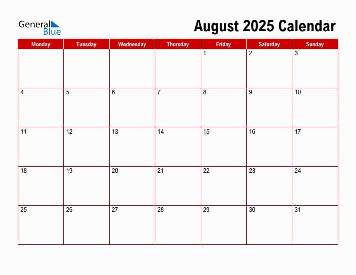 free monthly calendar template august 2025