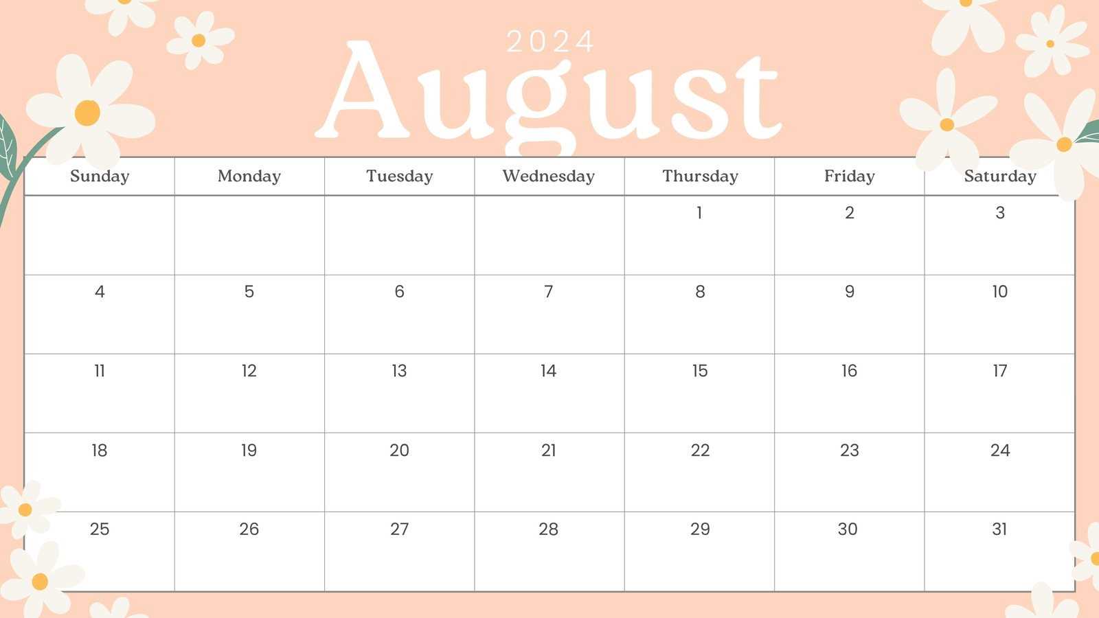 free monthly calendar template august 2025