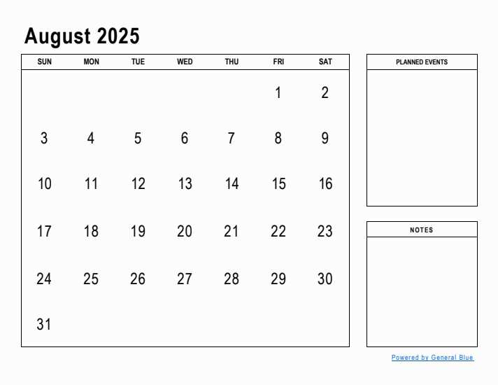 free monthly calendar template august 2025