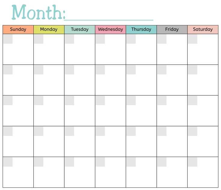 free monthly calendar template printable