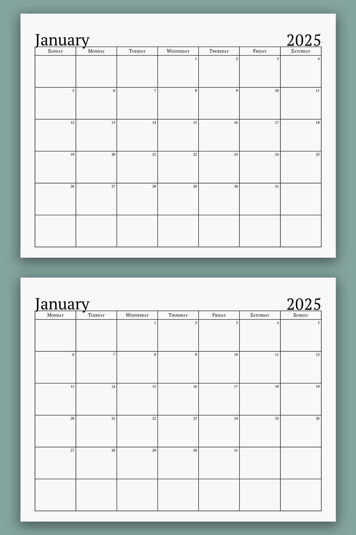 free monthly calendar template printable