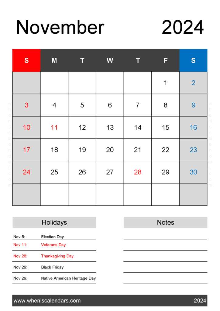 free november calendar template