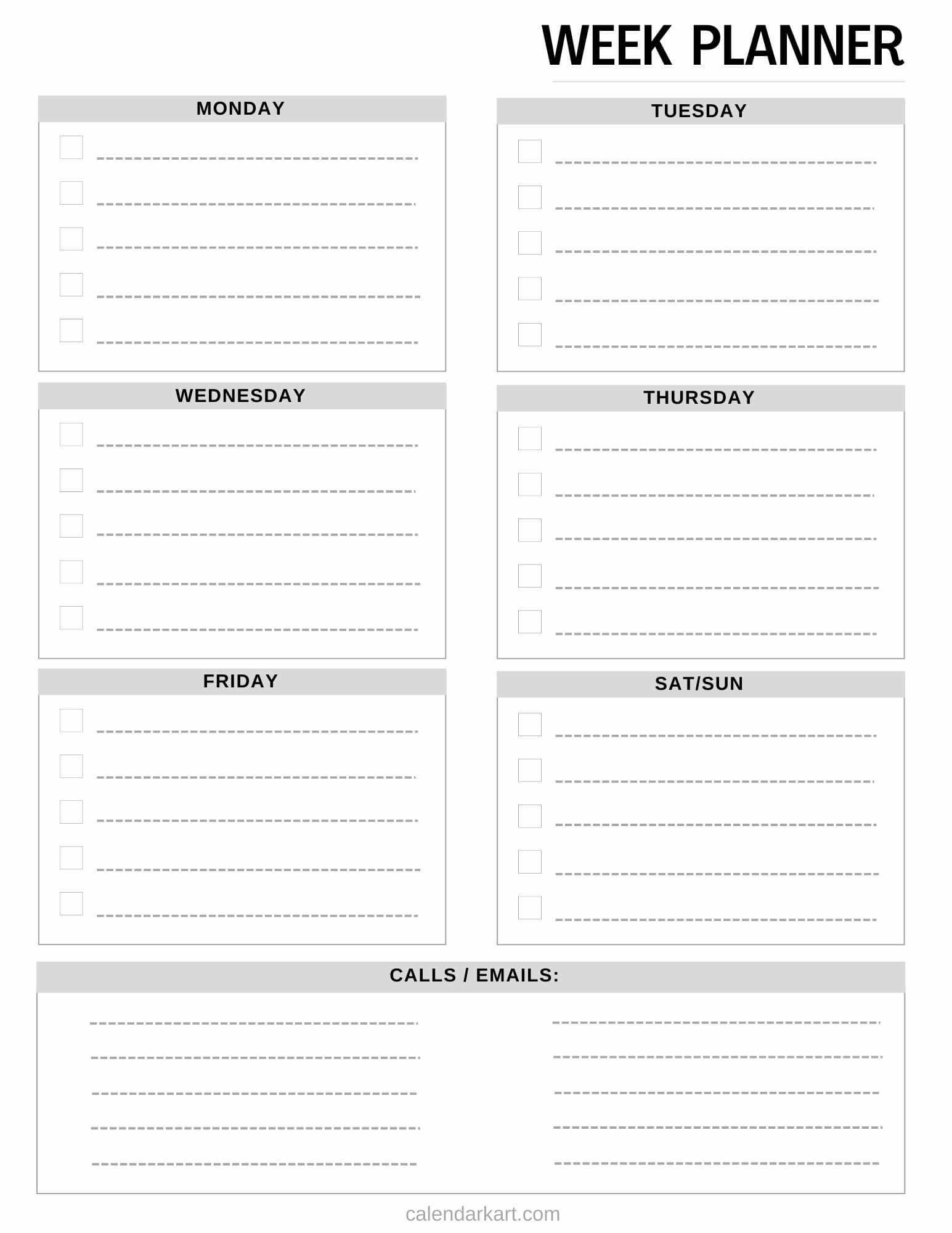 free one week calendar template