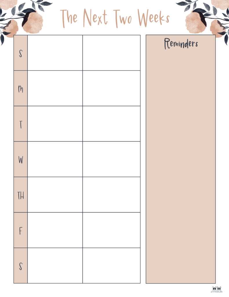 free printable 2 week calendar template