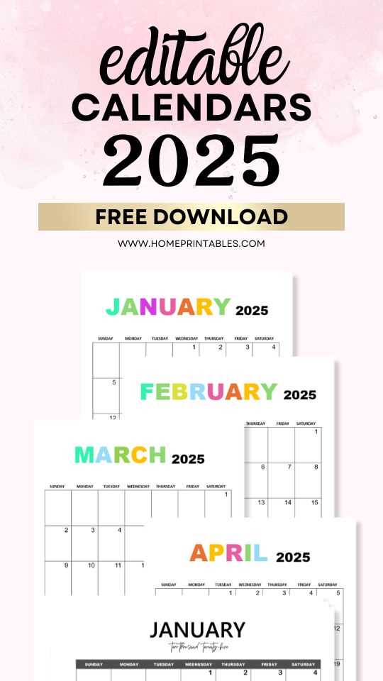 free printable 2025 monthly calendar template