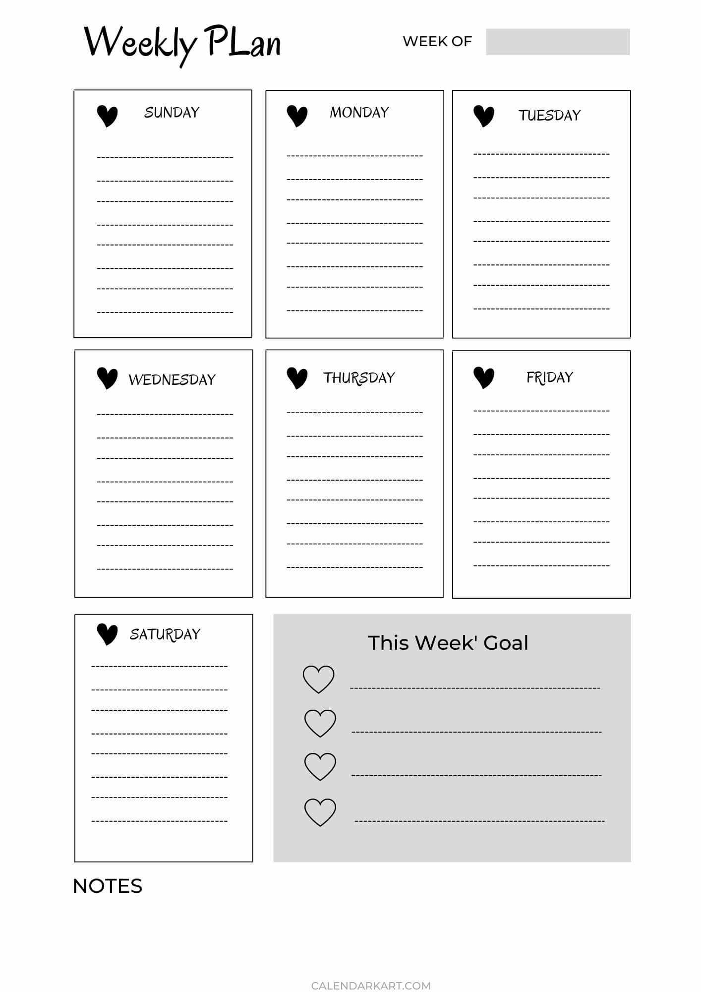 free printable blank weekly calendar template