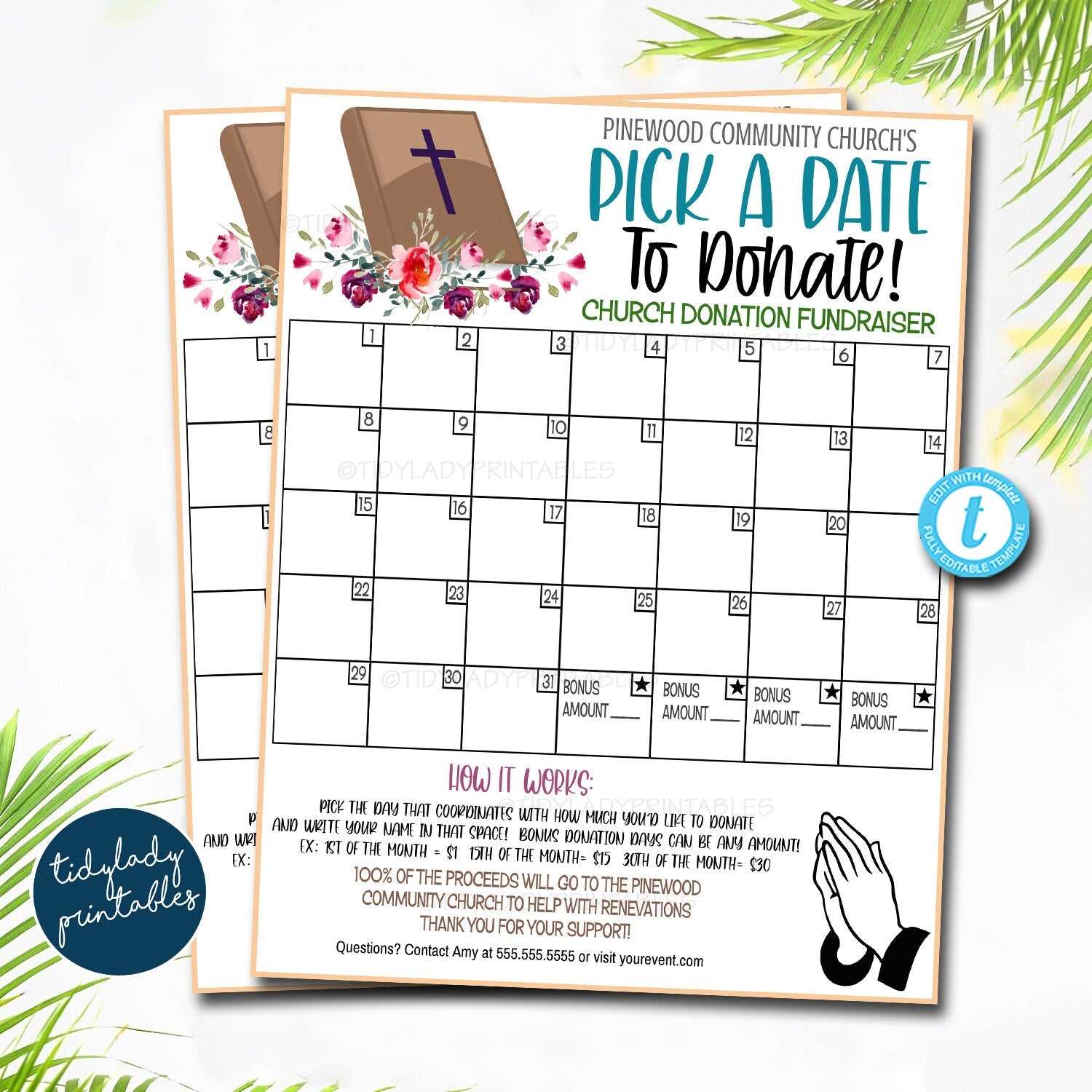 free printable calendar fundraiser template