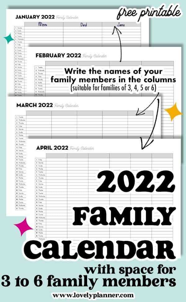 free printable family calendar template