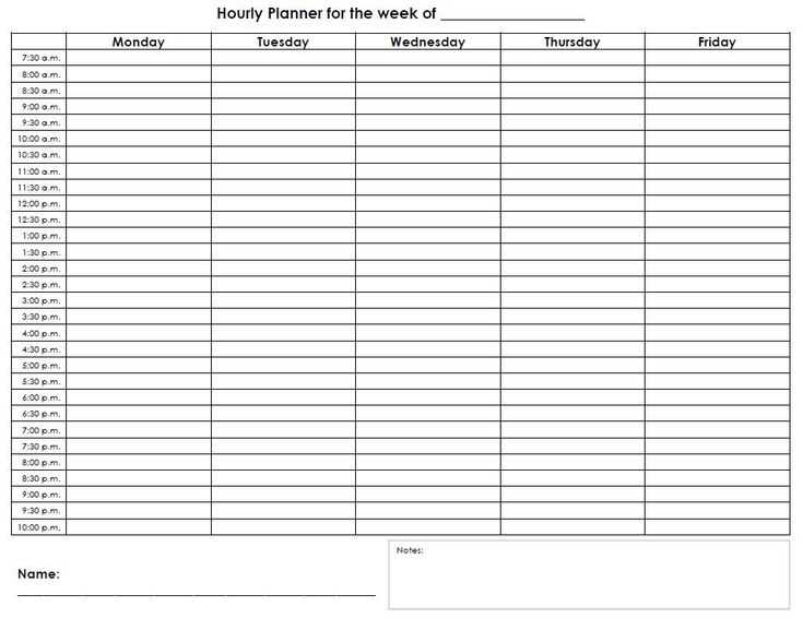 free printable hourly calendar template