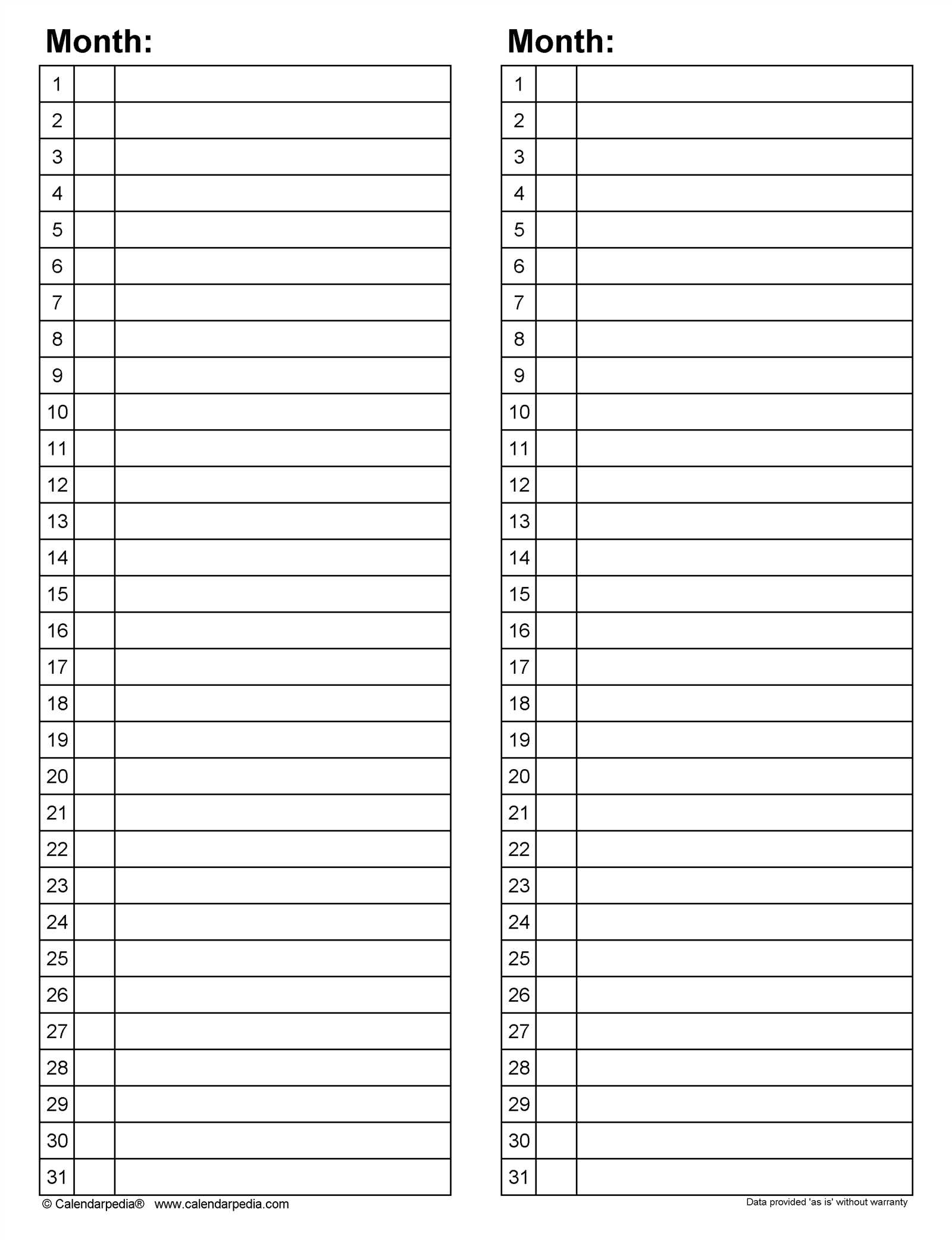 free printable lined monthly calendar templates