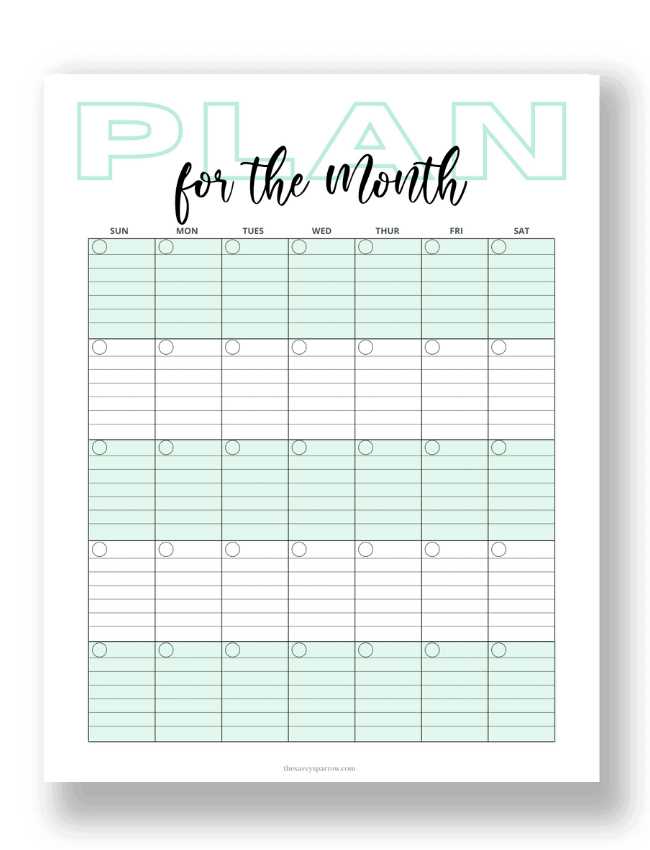 free printable month calendar template