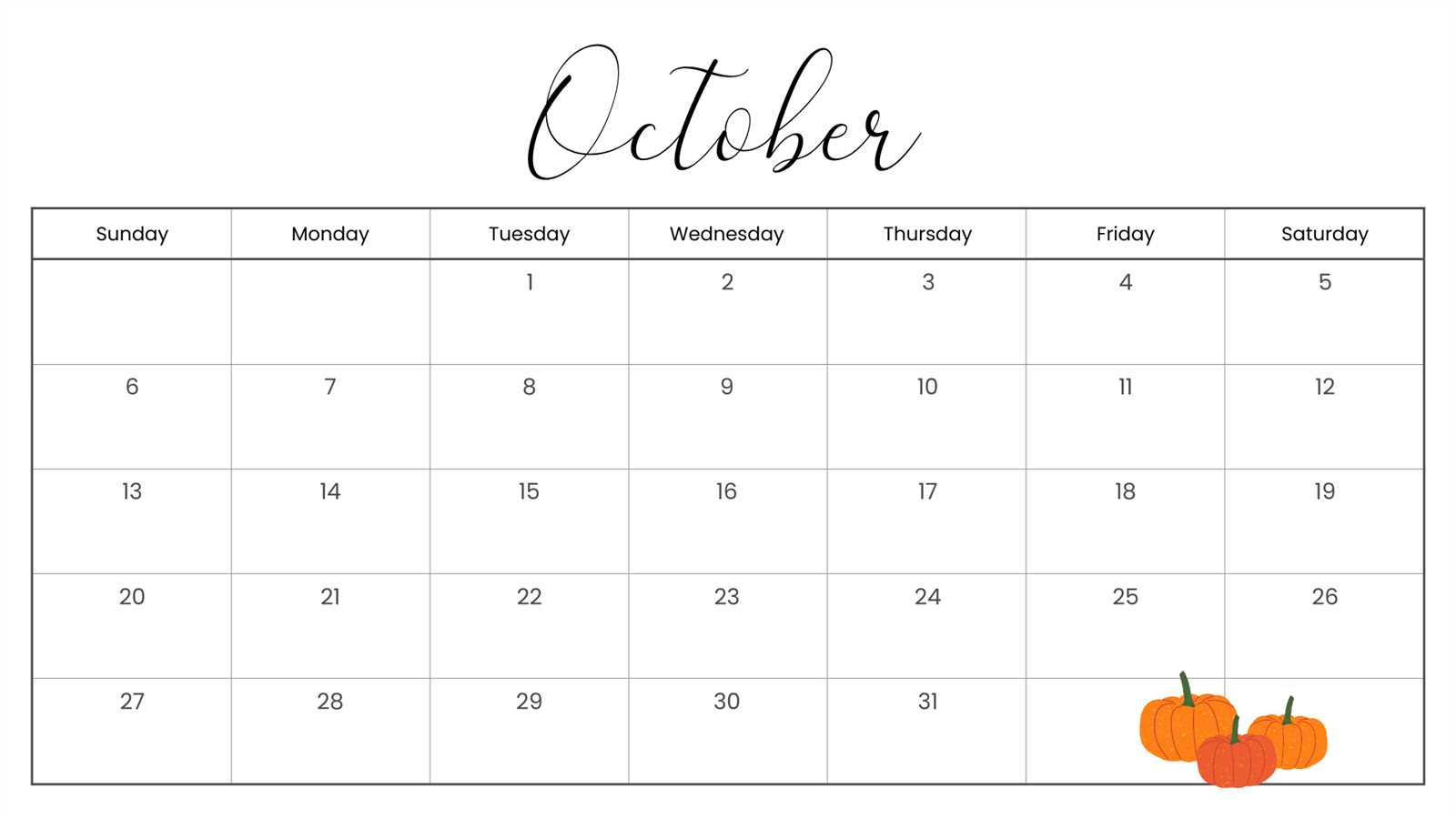 free printable october calendar template