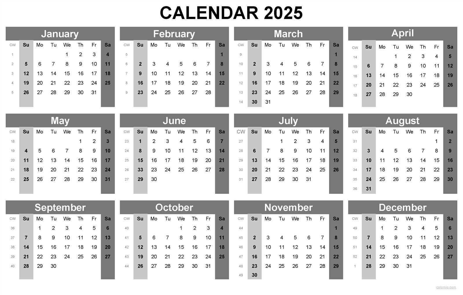 free printable yearly calendar templates 2025