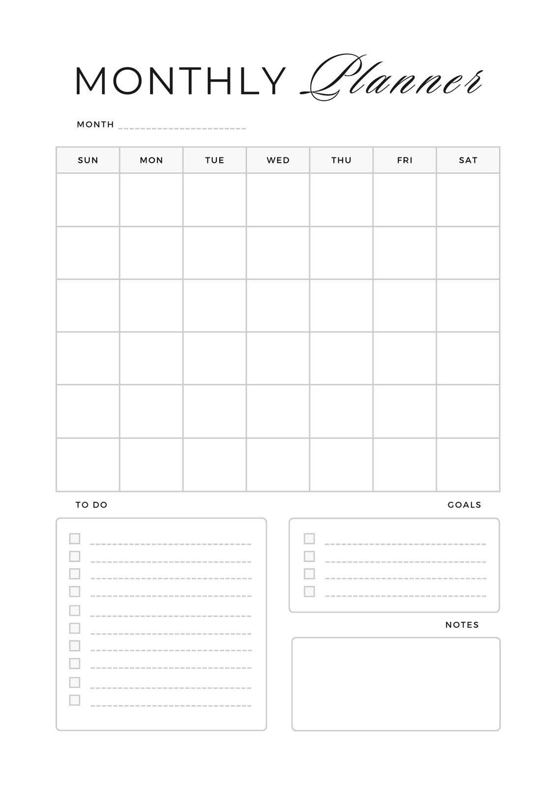 free template for monthly calendar