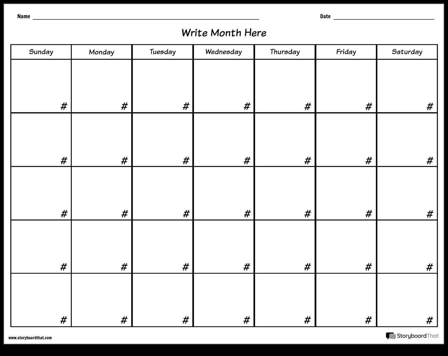 free template for monthly calendar