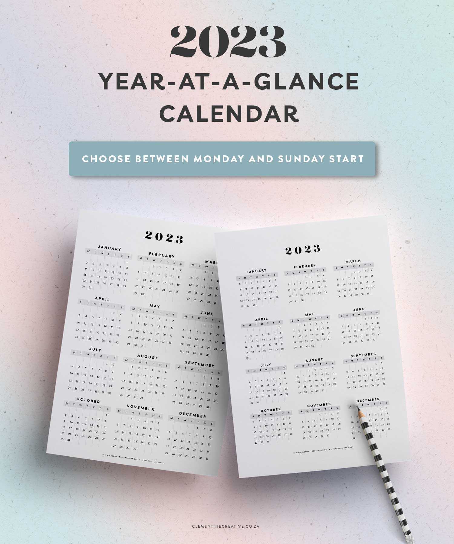 free week at a glance calendar template