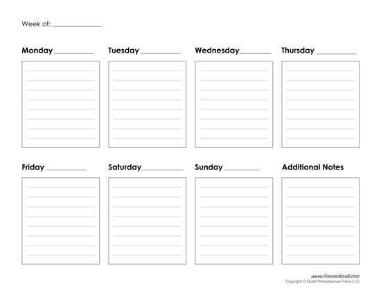 free weekly calendar template printable