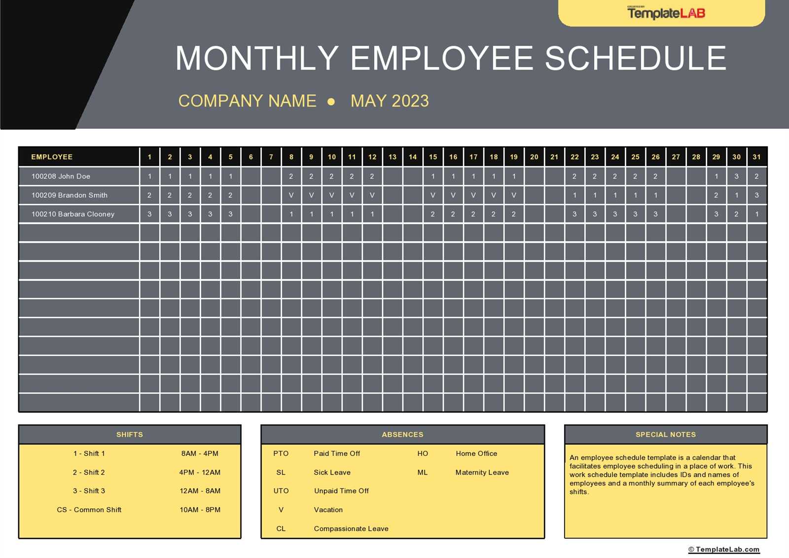 free work schedule calendar template