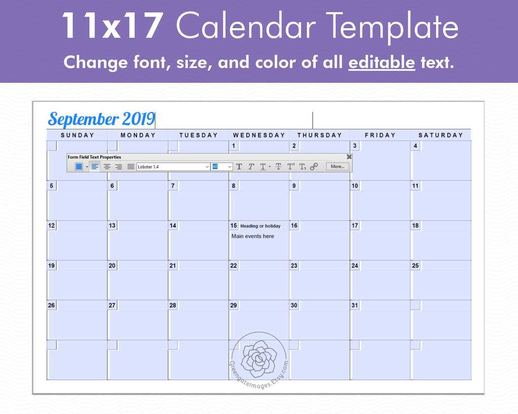 full size calendar template