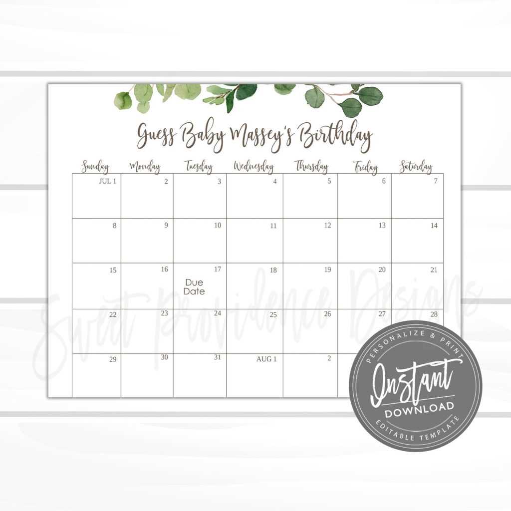 guess the due date calendar template