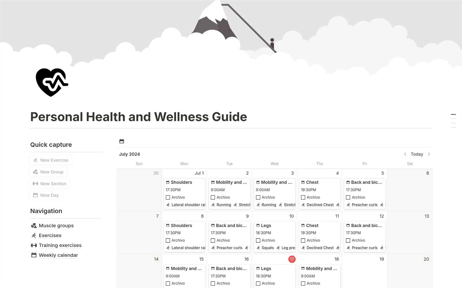 health calendar template