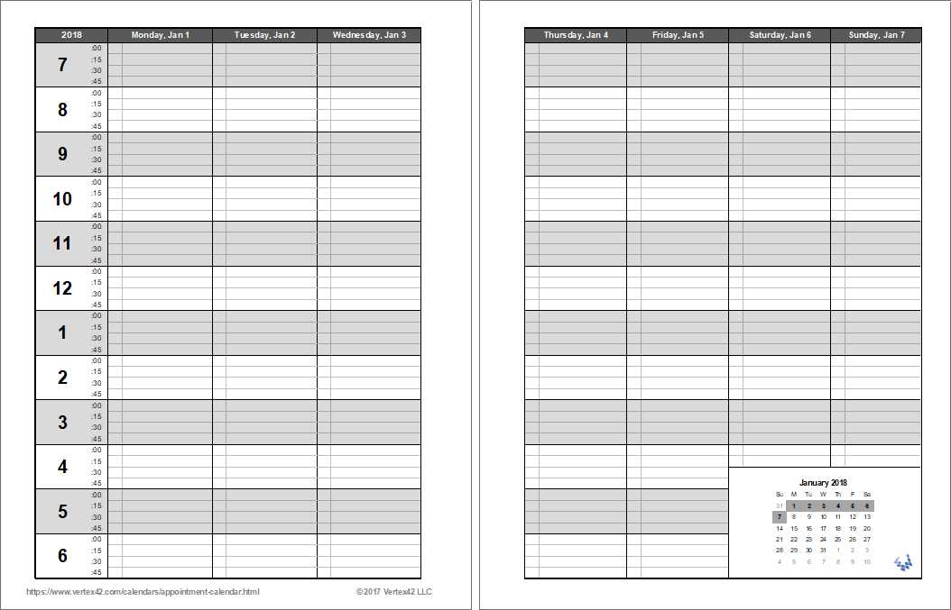 hourly appointment calendar template