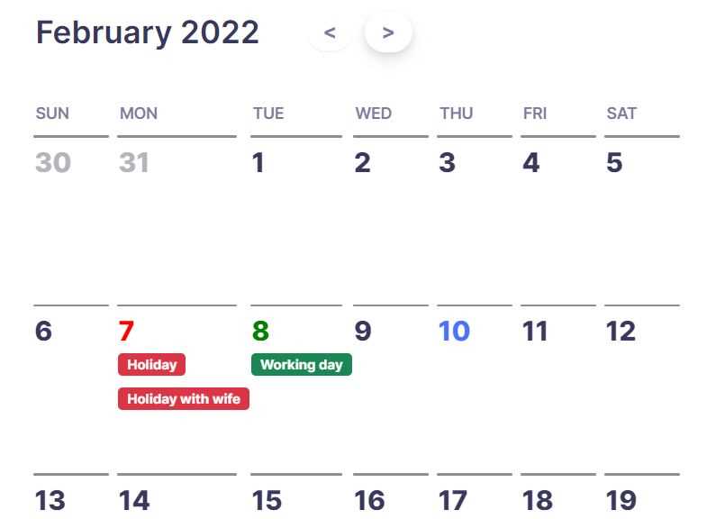 html calendar template code free