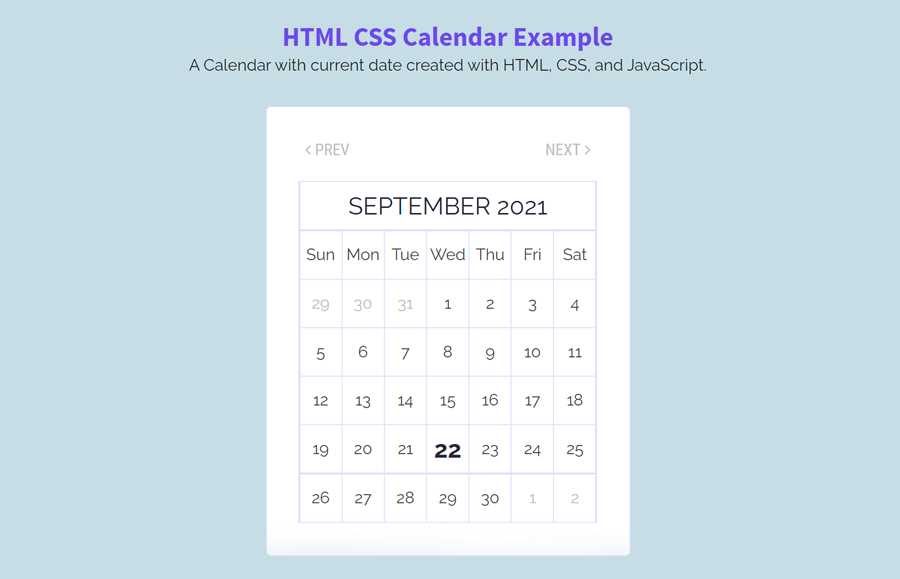 html css calendar template