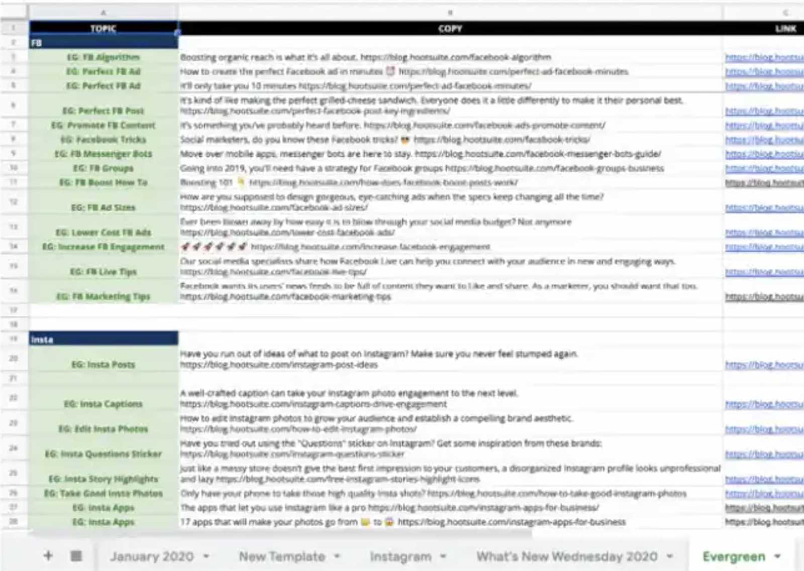 hubspot social media content calendar template