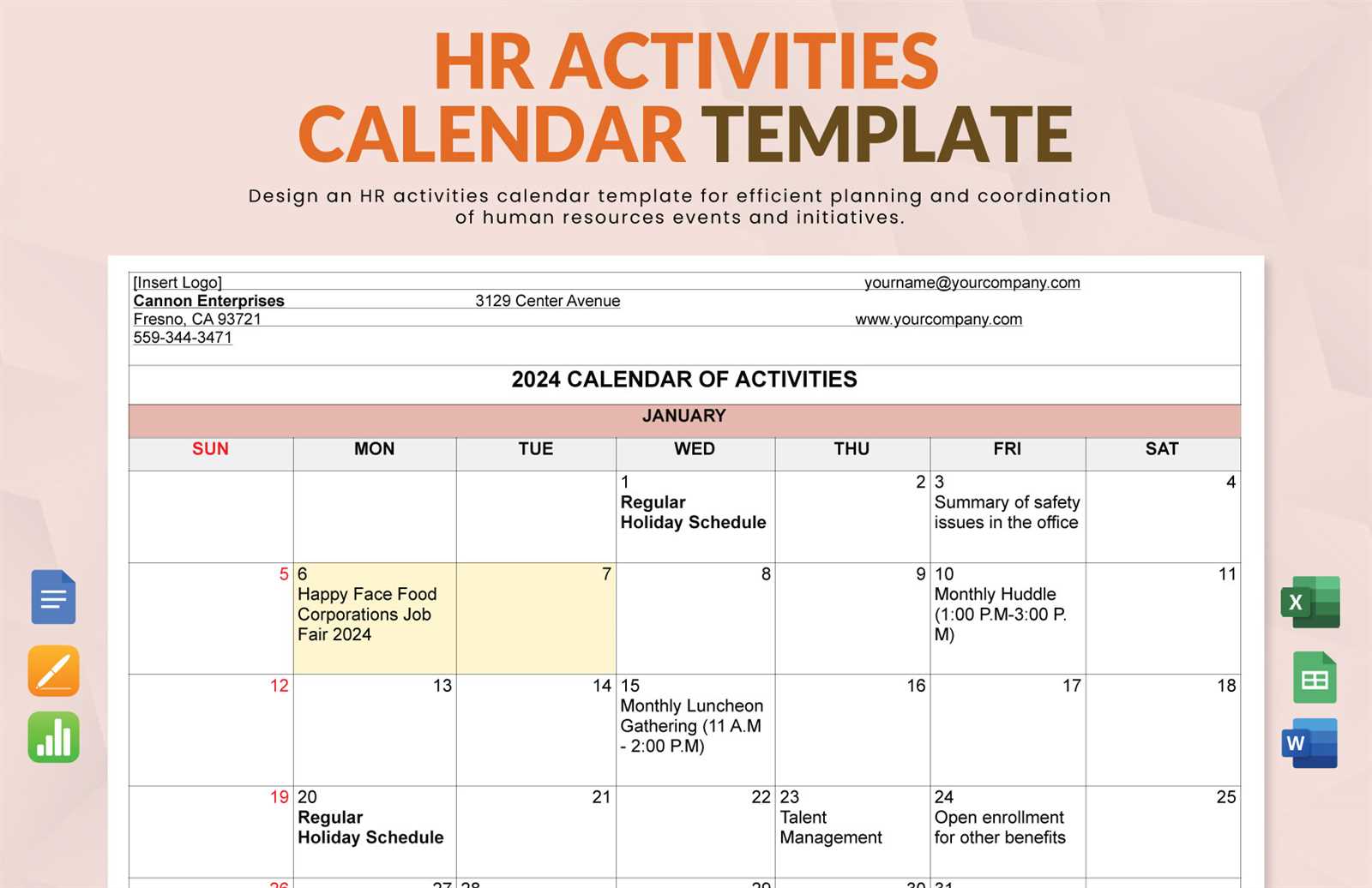 human resources calendar template