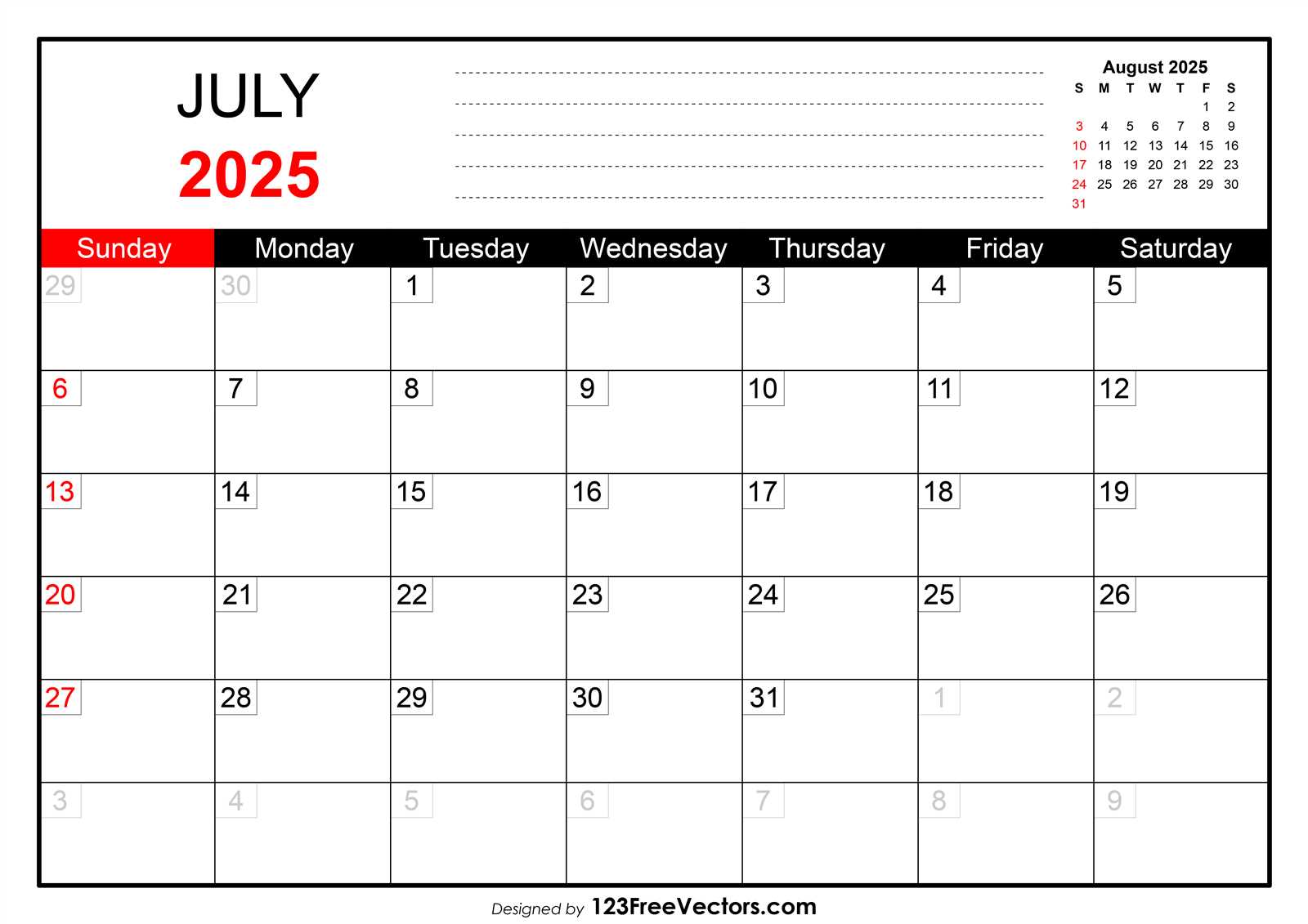 july 2025 template calendar