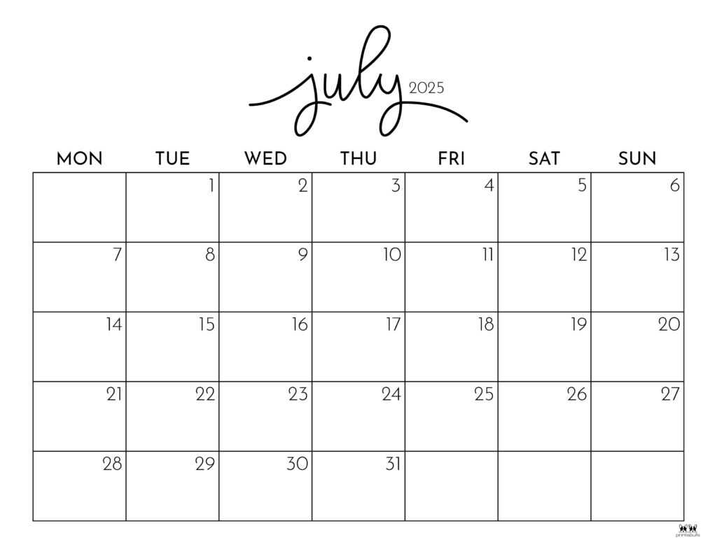 july template calendar