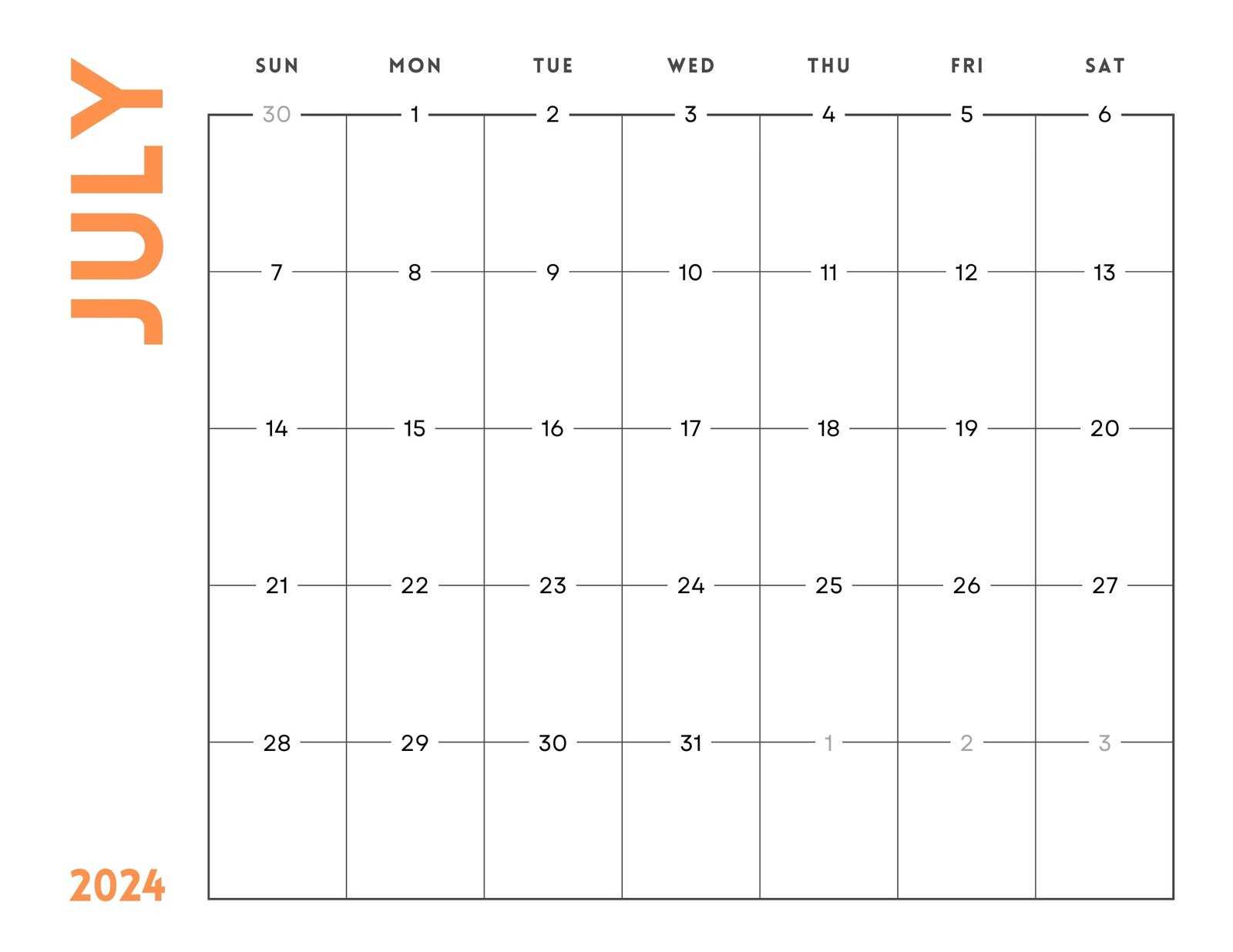 july template calendar
