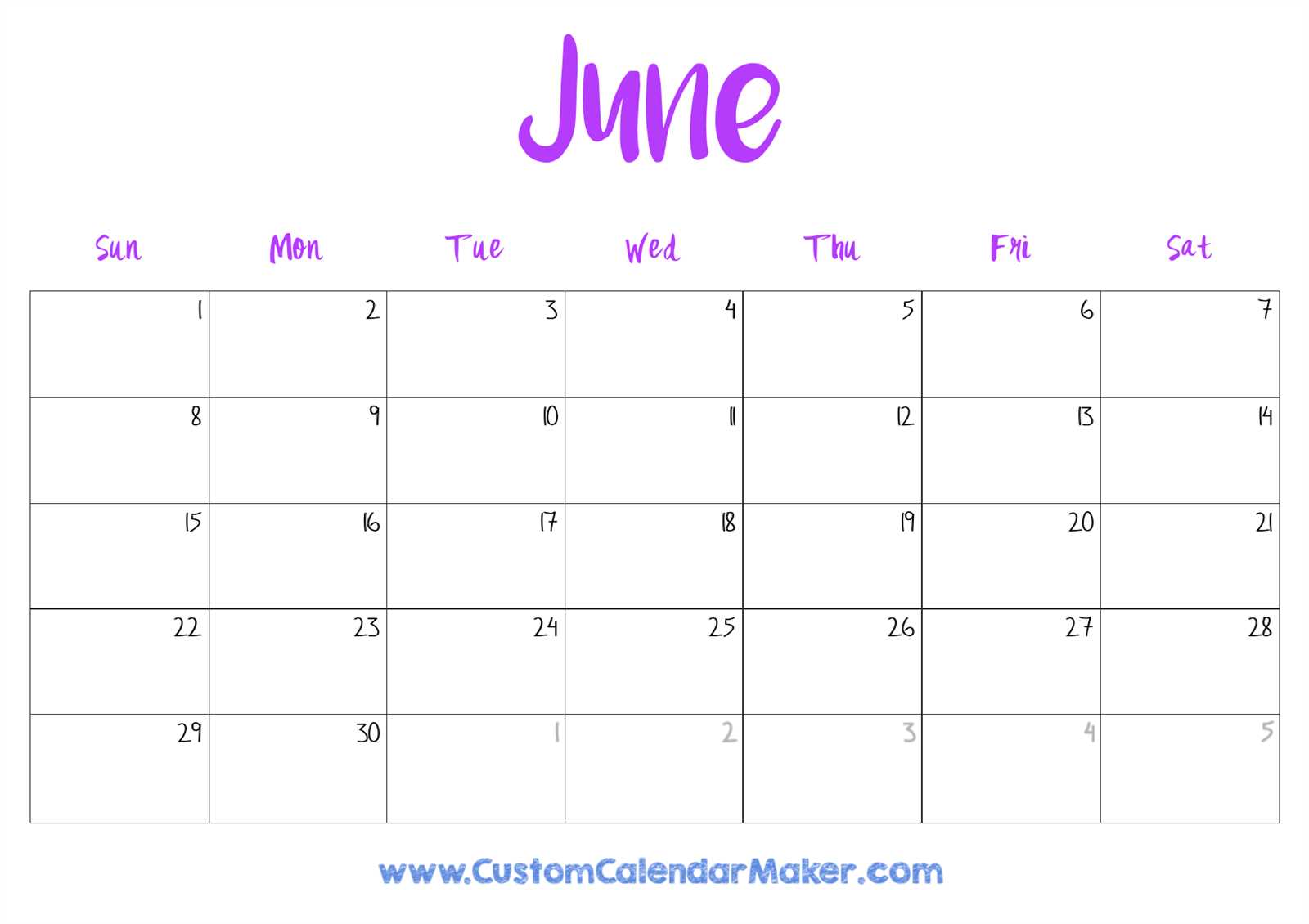 june 2025 blank calendar template