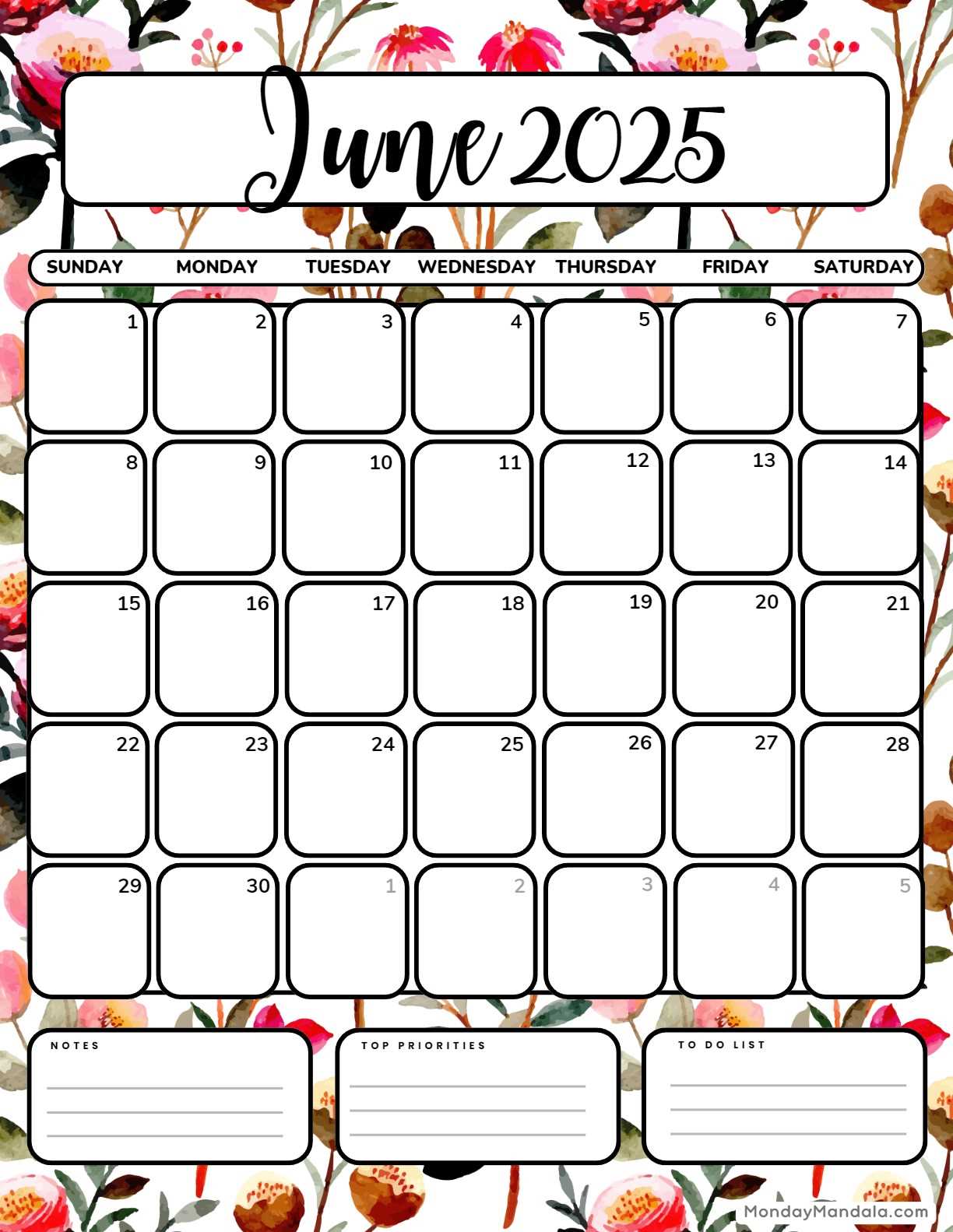 june 2025 free calendar template