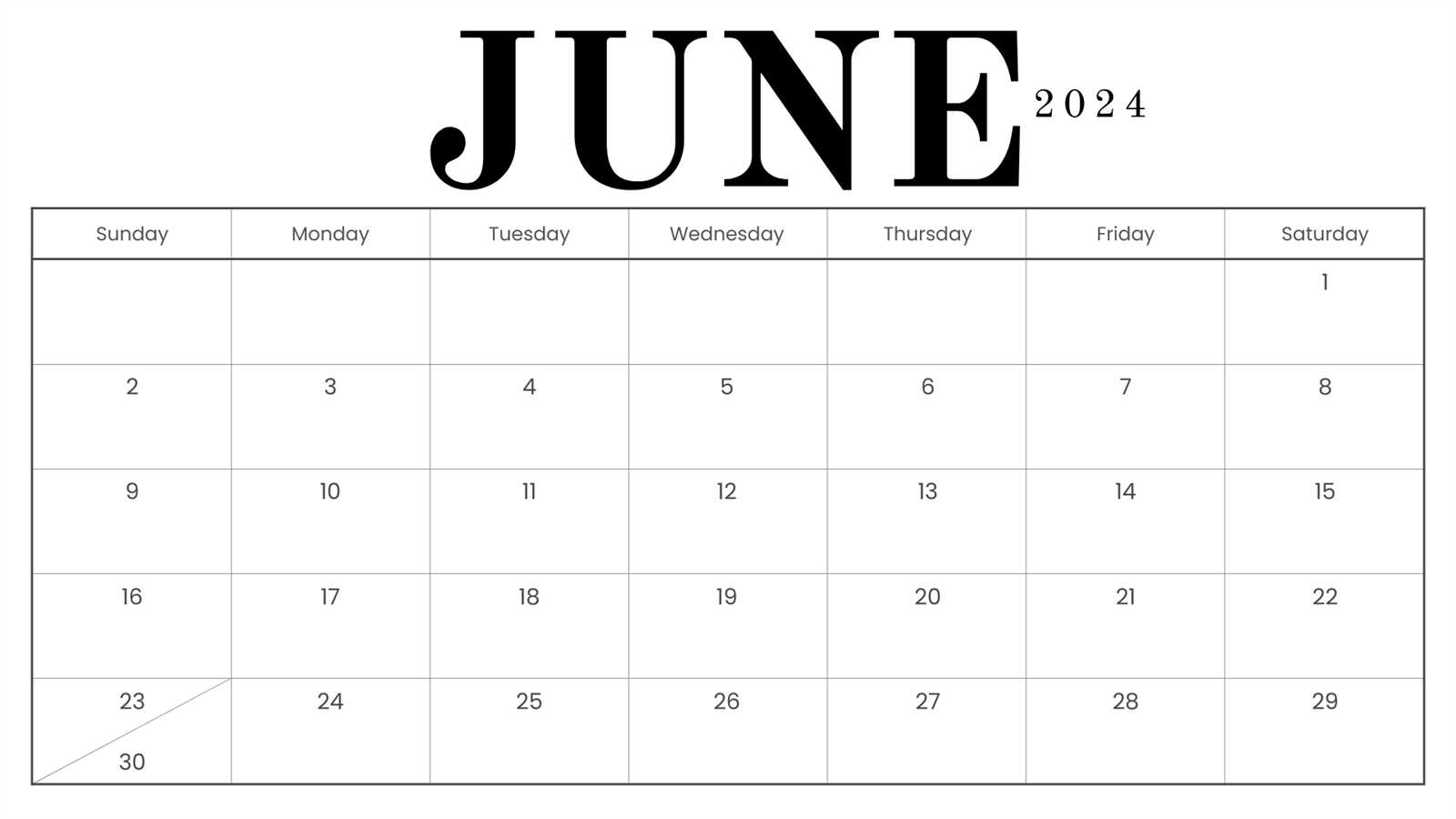 june blank calendar template