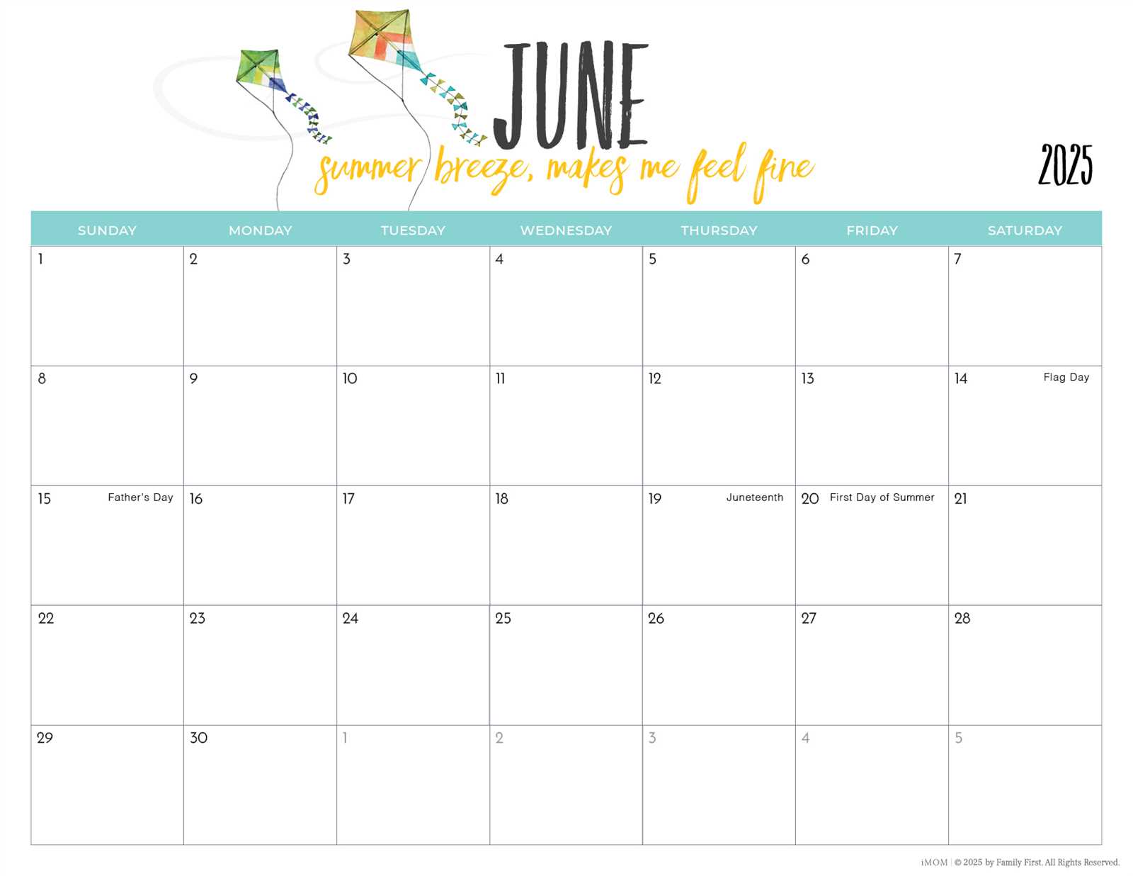 june monthly calendar template