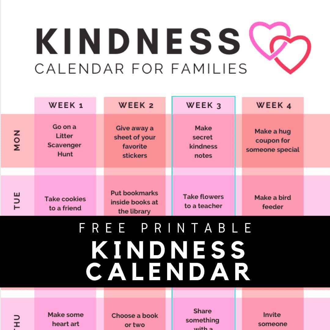 kindness calendar template